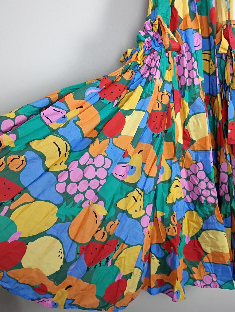 FARM Rio Multicolor Fruit Landscape Smocked Puff Sleeve Midi Dress Size Medium - Picture 6 of 14